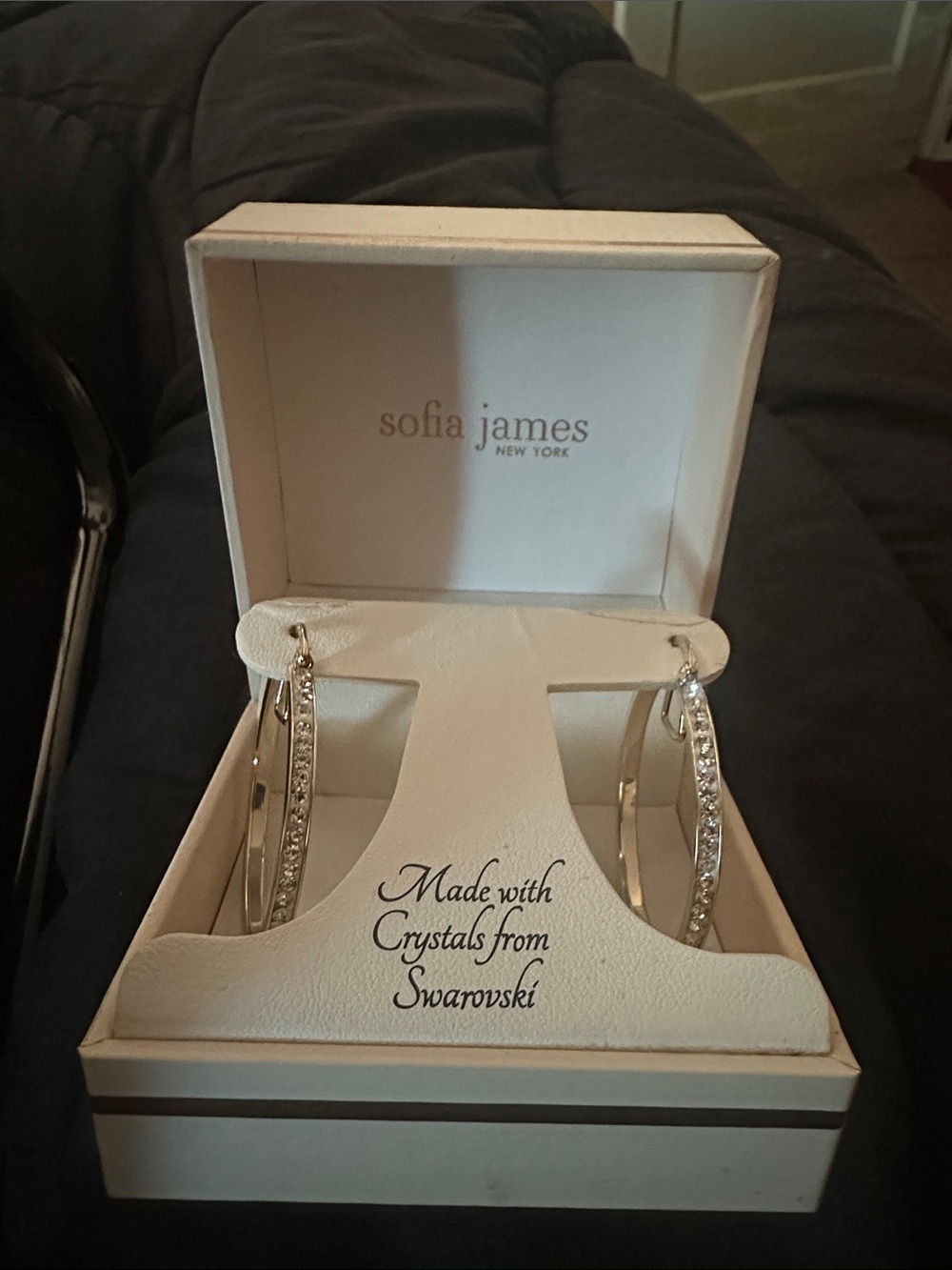 Sofia James Silver Hoop Earrings with Clear Crystals